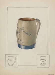 Ölmugg av lergods, ca. 1938.