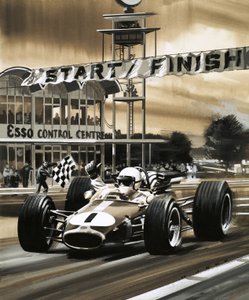 Jack Brabham gör tummen upp när han vinner det första Grand Prix-loppet i Kanada någonsin