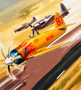 Tre "hot rod"-racerbilar från aerobatic-tävlingar av Wilf (20th century) Hardy