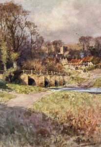 Vy över Sutton Village (färglitografi) av Wilfrid Williams Ball