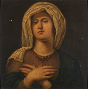 Porträtt av en Sybil (olja på panel) av Wilhelm (attr.to) Schadow