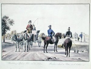 Ridning i Prater Park, Wien, graverad av Adam von Bartsch (1757-1821) 1804 (färgad gravyr) av Wilhelm Alexander (after) Kobell