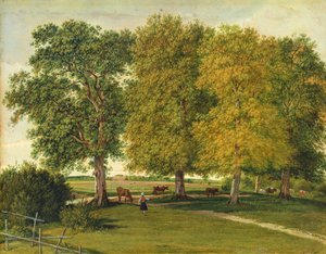 Herder with Cattle under Autumnal Trees, c.1821 (olja på papper på kartong)