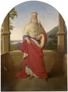 Bogdan Mandic, ou Frere Leopold dit Leopold de Castelnuovo - Saint Leopold devant le Donau et la montagne Leopoldsberg - Saint Leopold framför en utsikt över Donau och Leopoldsberg i bakgrunden, av Rieder, Wilhelm August (1796-1880). Olja på duk