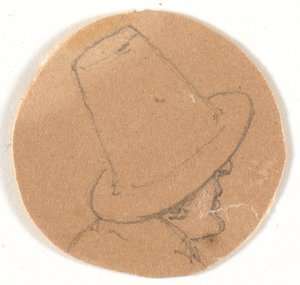 Mans huvud med hög hatt. Profil till höger av Wilhelm Bendz