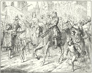 Ärkehertig Maximilian, den blivande helige romerske kejsaren Maximilian I, med sin brud, Maria av Bourgogne, i Gent av Wilhelm Camphausen