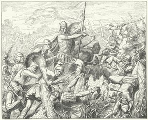 Arnulf av Kärnten stormar det normandiska försvaret vid floden Dyle, 891 (gravyr)