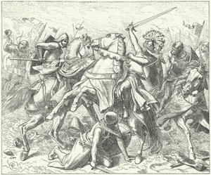 Rebellen hertig Rudolf av Schwaben skadades dödligt i slaget vid Elster av Wilhelm Camphausen