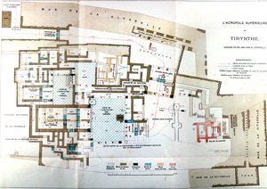 Karta över den antika staden Grekland Tiryns, Heinrich Schliemann, Paris av Wilhelm Doerpfeld
