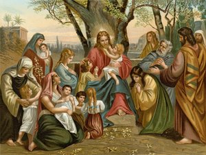 Jesus välsignar barnen (färg litho)