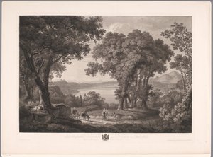 Utsikt över sjön Albano nära Rom Der See von Albano dei Rom (titel på objekt) av Wilhelm Friedrich Gmelin
