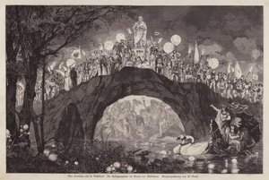 Festival som hyllar konstnären Peter von Cornelius i Malkastenpark, Düsseldorf, Tyskland (gravyr) av Wilhelm Gause