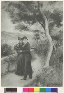 Det österrikiska kejsarparet i hotellträdgården på Cap Martin (gravyr) av Wilhelm Gause