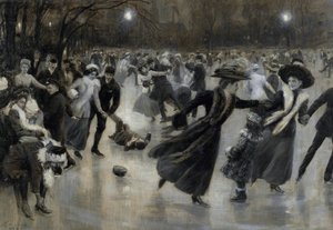 ""En fest på isen" (Party on the Ice) Skridskoåkare i Belle Epoque-målningen av Wilhelm Gause (1853-1916) av Wilhelm Gause