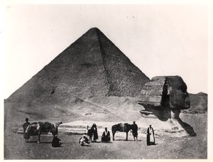 Sfinxen och den stora pyramiden i Khufu i Giza, c.1860