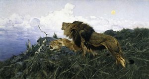 Lions i skymningen, av Wilhelm Kuhnert