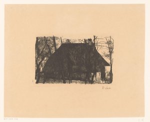 Gård mellan kala träd av Wilhelm Maria Hubertus Leibl (signed by artist)