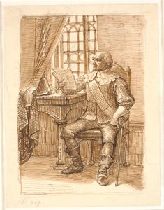 Adelsman från Chr. 4.s tid sitter och läser ett brev av Wilhelm Marstrand