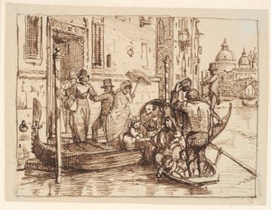 Avstigning från en gondol i Canal Grande i Venedig. I bakgrunden Santa Marie delle Salute av Wilhelm Marstrand