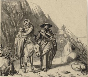 Den heliga familjen, mellan klipporna på väg till Egypten av Wilhelm Marstrand