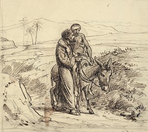 Den barmhärtige samariten följer med de sårade av Wilhelm Marstrand
