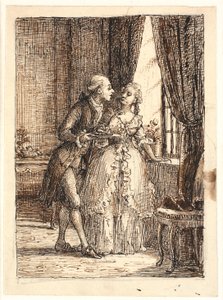 Ett ungt gift par. Kronprins Frederik (fre. 5) äter körsbär på Charlottenborg med kronprinsessan Louise av Wilhelm Marstrand