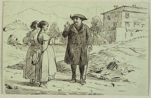 Italiensk scen med två kvinnor och en pappa av Wilhelm Marstrand