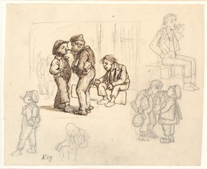 Tobakens glädjeämnen. Rökande pojkar. av Wilhelm Marstrand