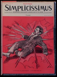 Karikatyr av Leon Trotskij (1879-1940) under attack, från tidskriften Simplisisissimus, oktober 1928 (litho i färg)