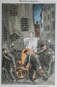 「Mussolini Triumphator」、「Simplicissimus」誌の似顔絵、ミュンヘンで発行、1925 年 11 月（カラー リソ）スウェーデン語