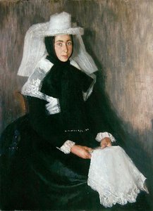 Flicka från Langgoens i religiösa kläder (olja på duk) av Wilhelm Thielmann