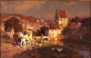 En häst och vagn vid en flod av Wilhelm Velten