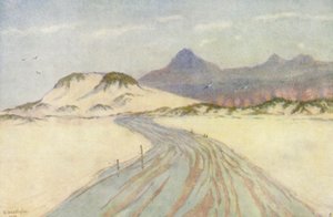 På Fish Hoek Beach, Nord Hoek Mountains i fjärran (färglitografi)