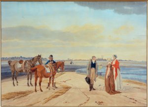 Utvisad ryttare med två kvinnor framför München av Wilhelm von Kobell