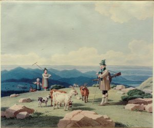 Jägare med mejerska och barn på Hirschberg av Wilhelm von Kobell