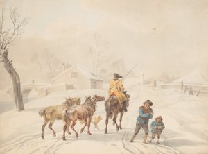 Postiljon på häst i ett vinterlandskap, ca. 1798.