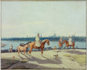 Ryttare på Isars strand framför München av Wilhelm von Kobell