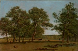 Weideauen nära Dietramszell (beteslandskap med gamla ekar) av Wilhelm von Kobell