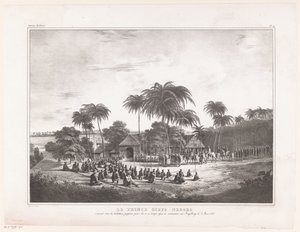 Aankomst av Prins Diepo Black i MagelangLe Prince Diepo Black (titel på objekt) Atlas Memoirs of the War on the Island of Java 1825 till 1830 (serietitel) av Wilhelmus van Groenewoud