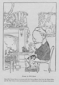 George Moore, irländsk författare, arbetar vid sin skrivmaskin (litho)