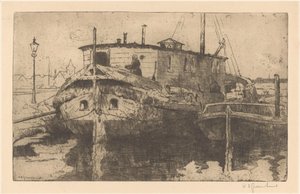 Laakhaven i Haag av Willem Adrianus Grondhout (signed by artist)