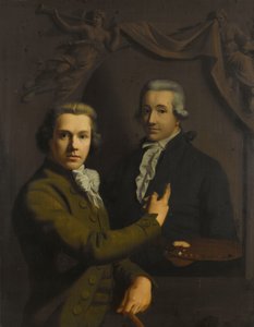 Självporträtt, pekar på ett porträtt av konstnärens avlidne kollega Dirk Jacobsz Ploegsma (1769-91)