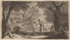 Bacchanal med ett dansande par i centrum av Willem Basse