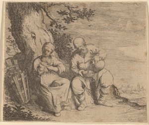 Bondepar som sitter under ett träd, ca. 16301660.