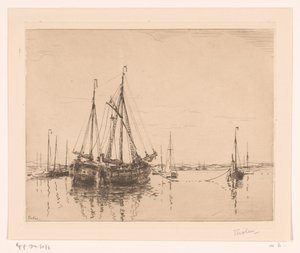 Hamn med förtöjd tvåmastad Haven, Norderney (originaltitel)