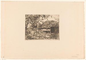 Ladugårdar med halmtak, innan dess en galt i höet Grisstia (originaltitel) av Willem Bastiaan Tholen