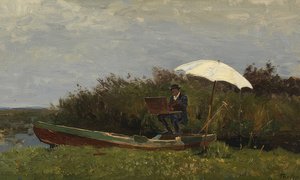 Paul Gabriël arbetar i en båt. 1882