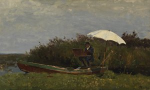 Målaren Gabriël arbetar i en båt, 1882