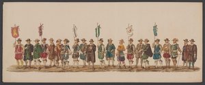 Delfts parad 1862, femte gruppen Fjärde Lustrum av Royal Academy i Delft - Ao. 1862 - Costumed Optogt (serietitel på objekt)