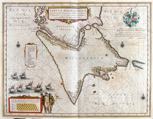 Argentina, Chile, Magellans sund, Landet Fuego, i "Theatrum Orbis Terrarum, sive Atlas Novus" av Willem Blaeu, Amsterdam av Willem Blaeu